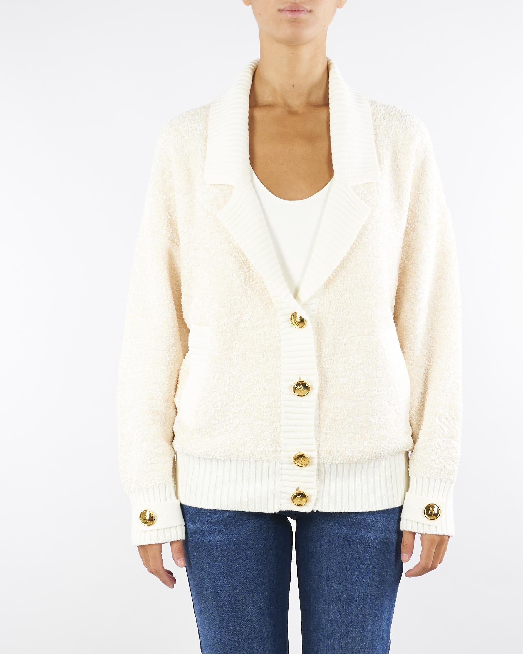 Cardigan Milk in ciniglia bouclé con bottoni gioiello MK44S57E2 DZ9 ELISABETTA FRANCHI 