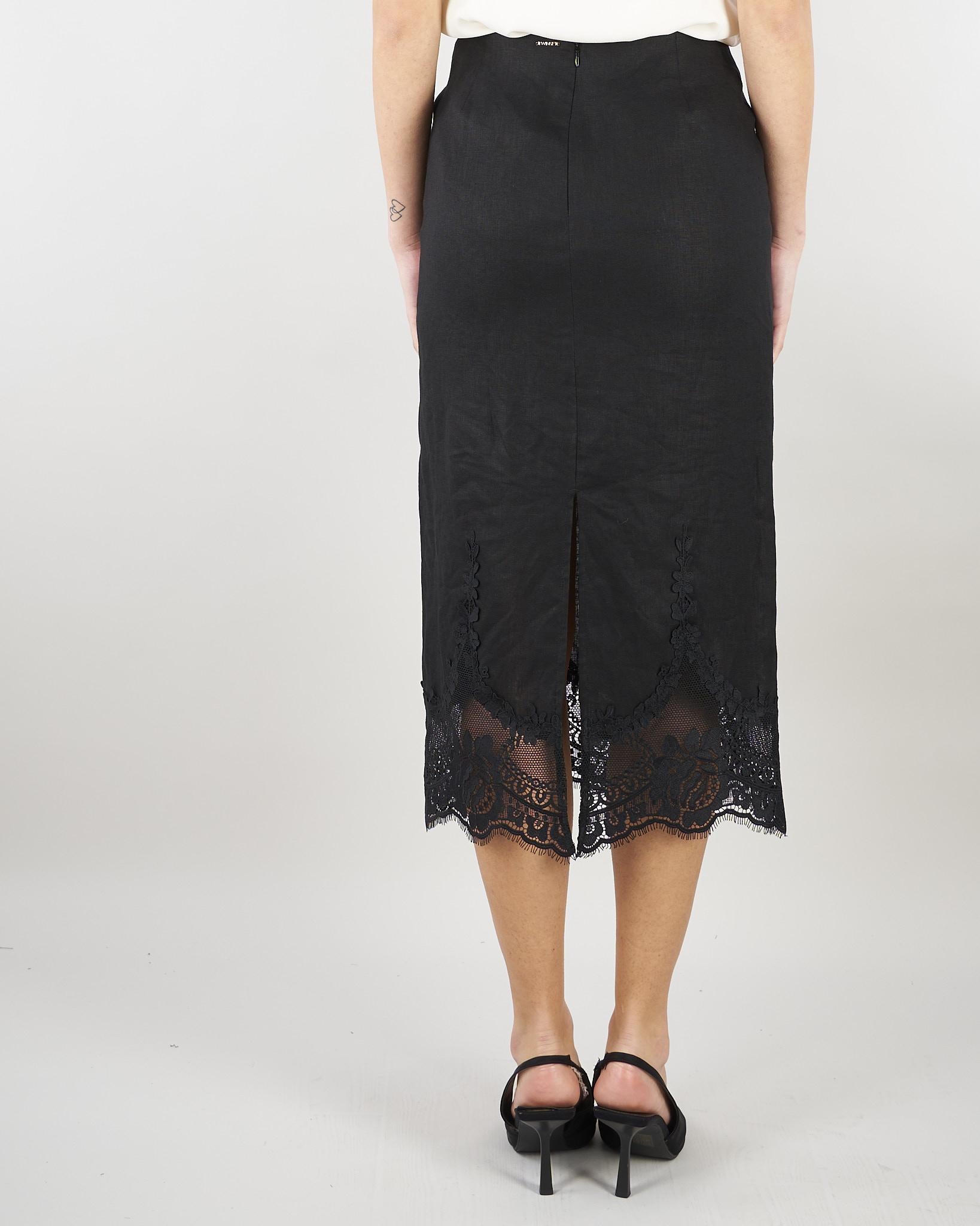 Gonna Nero in lino con fondo in pizzo TT2185 6 TWIN SET 