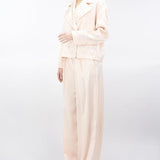 Pantalone Cipria ampio con doppia pinces in raso heavy