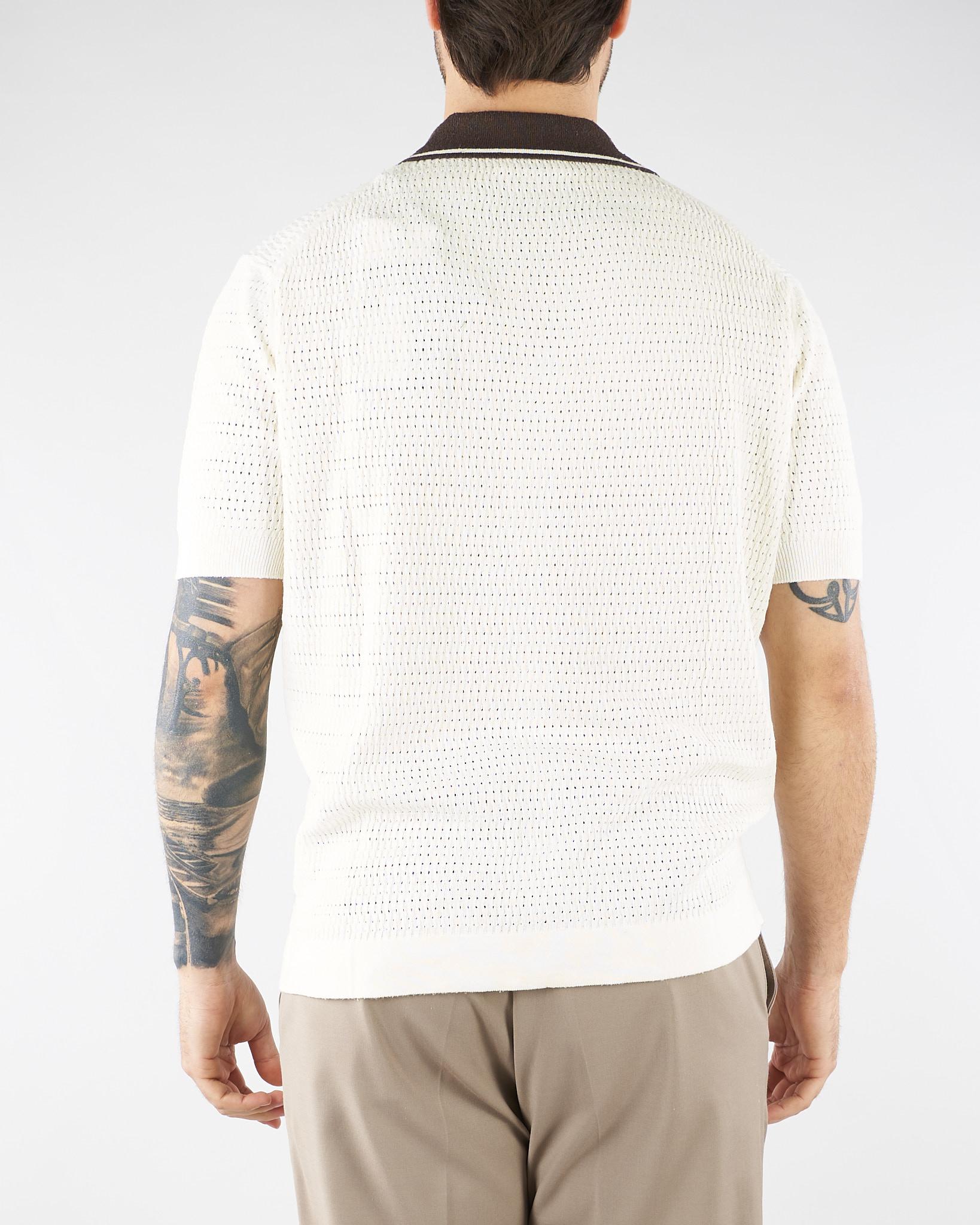 Maglia Polo jacquard Panna con profili a contrasto A021F600 1102 PAOLO PECORA 