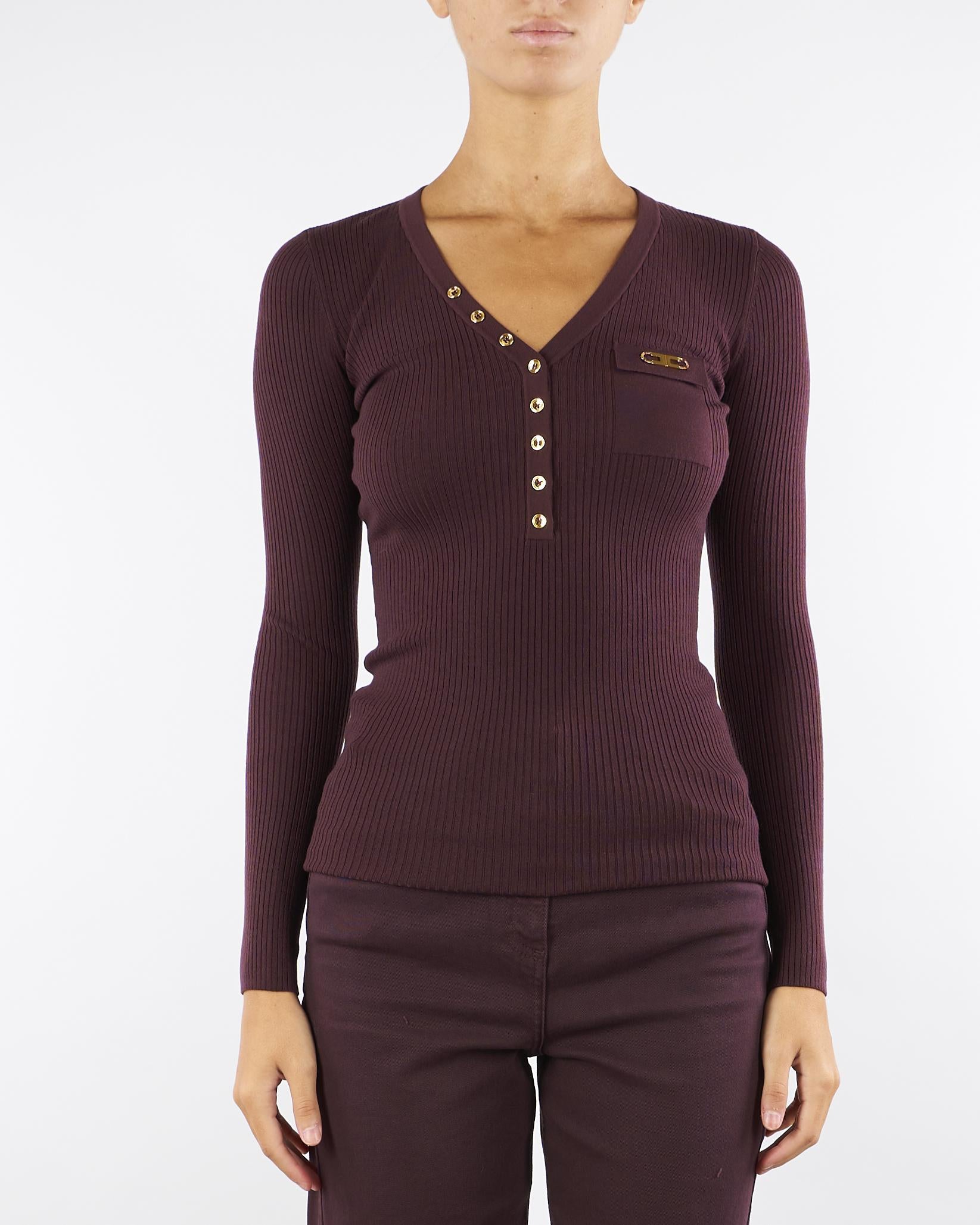 Maglia Merlot a costine con taschino MK12B56E2 EA4 ELISABETTA FRANCHI 