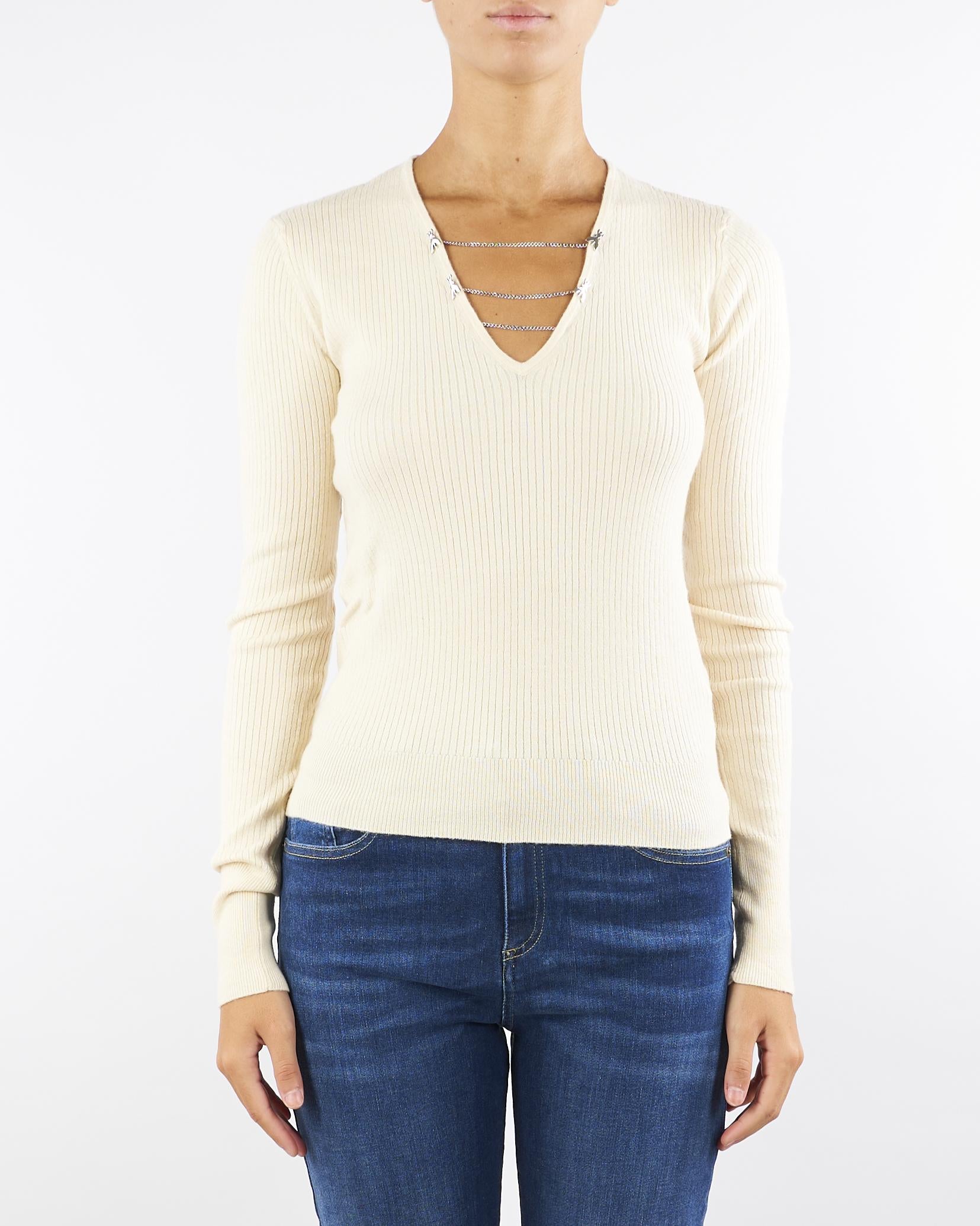 Maglia Crema aderente con catene 2K0331K7S0 W405 PATRIZIA PEPE 