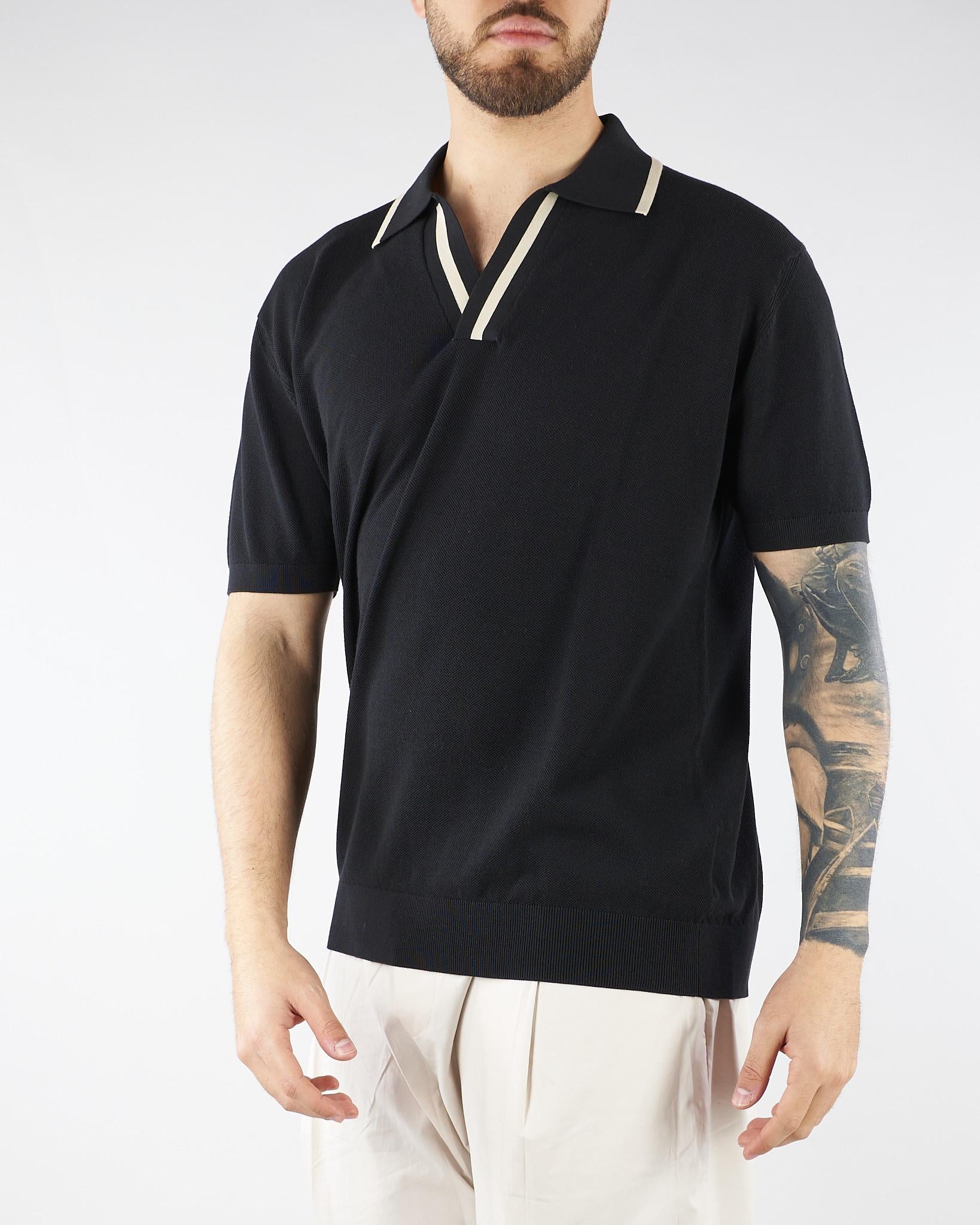 Polo in maglia Nero con profili a contrasto A017F100 9000 PAOLO PECORA 