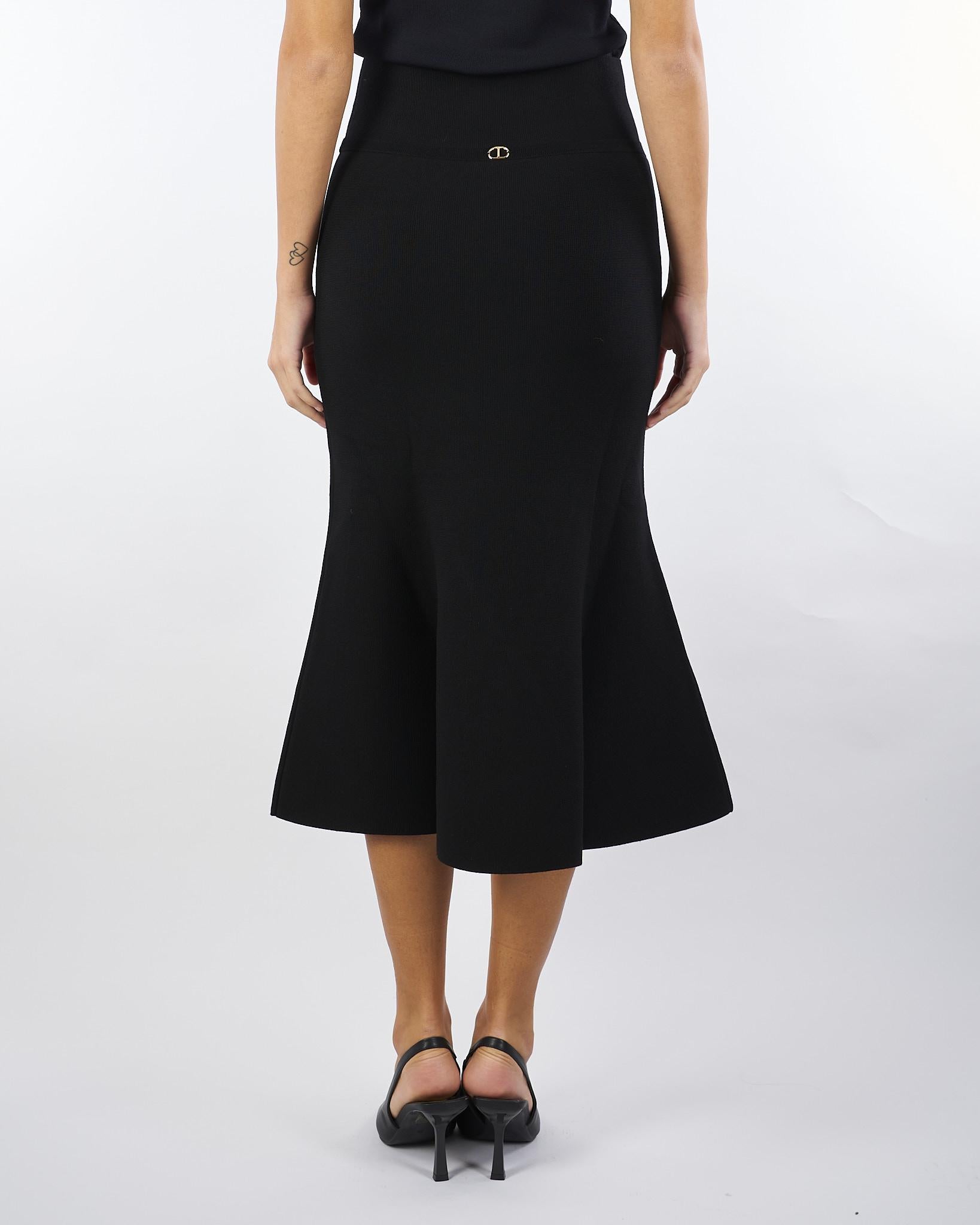 Gonna Nero longuette in maglia con godet TP3412 6 TWIN SET 