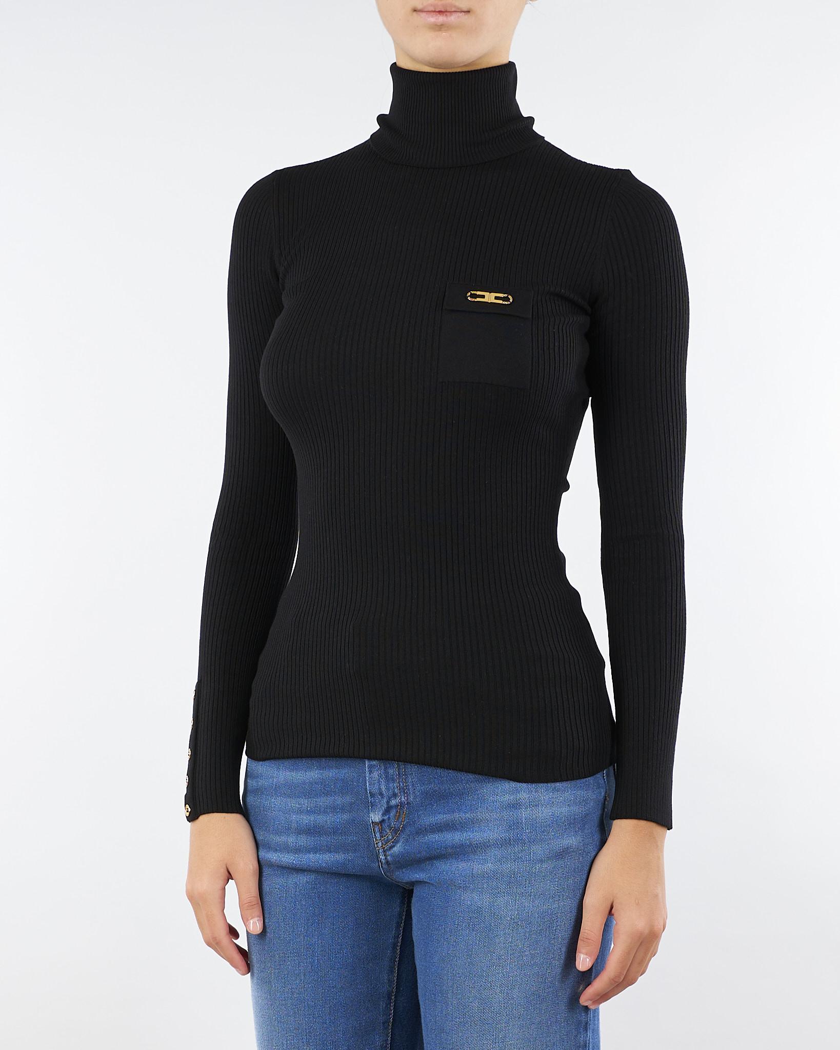 Maglia Nero a costine con taschino MK11B56E2 110 ELISABETTA FRANCHI 