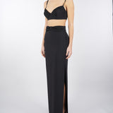 Gonna Nero in crêpe con fiocco in raso