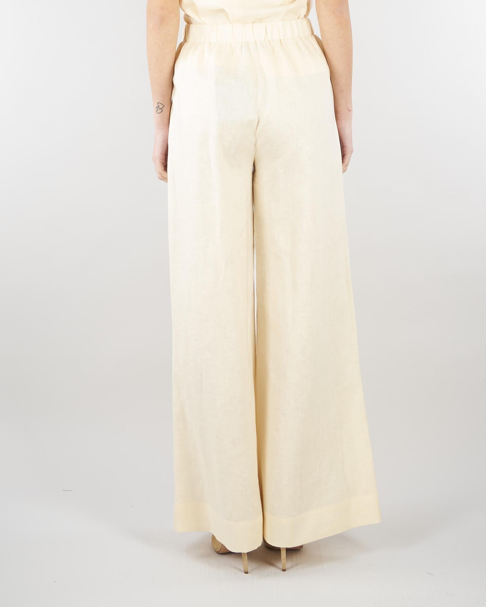 Pantalone Ecru in lino con ricami in paillettes SP5NT052 1004 ICONA 