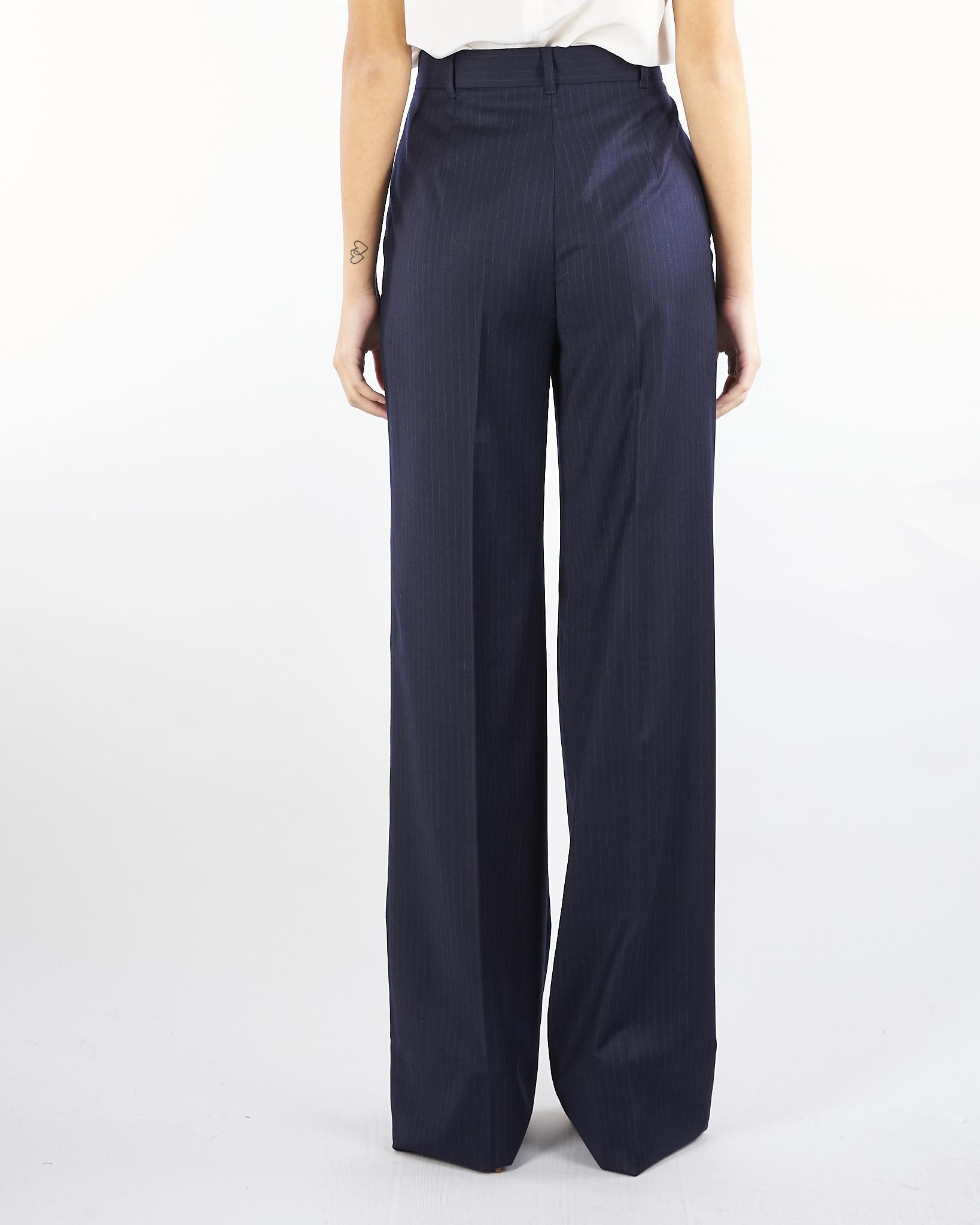 Pantalone Blu in lana stretch disegnata MEDIUM 13 MAX MARA STUDIO 