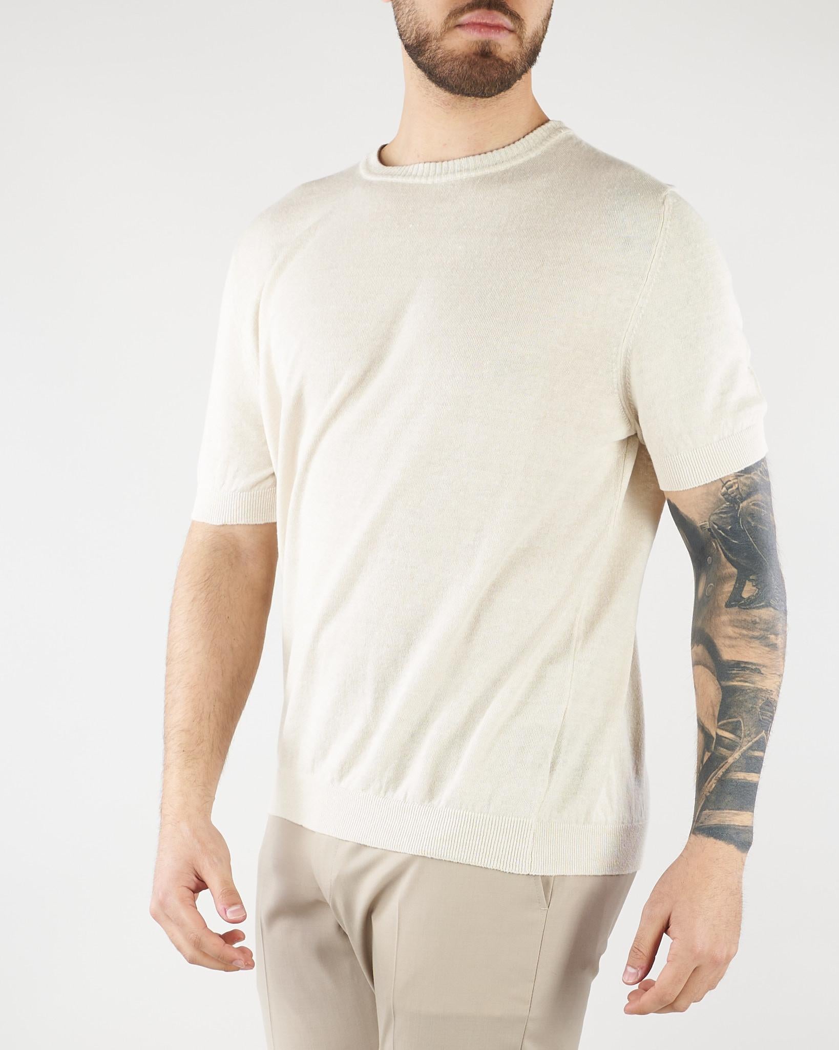 Maglia Beige in puro lino e cotone B9AB0030 417 AMARANTO 