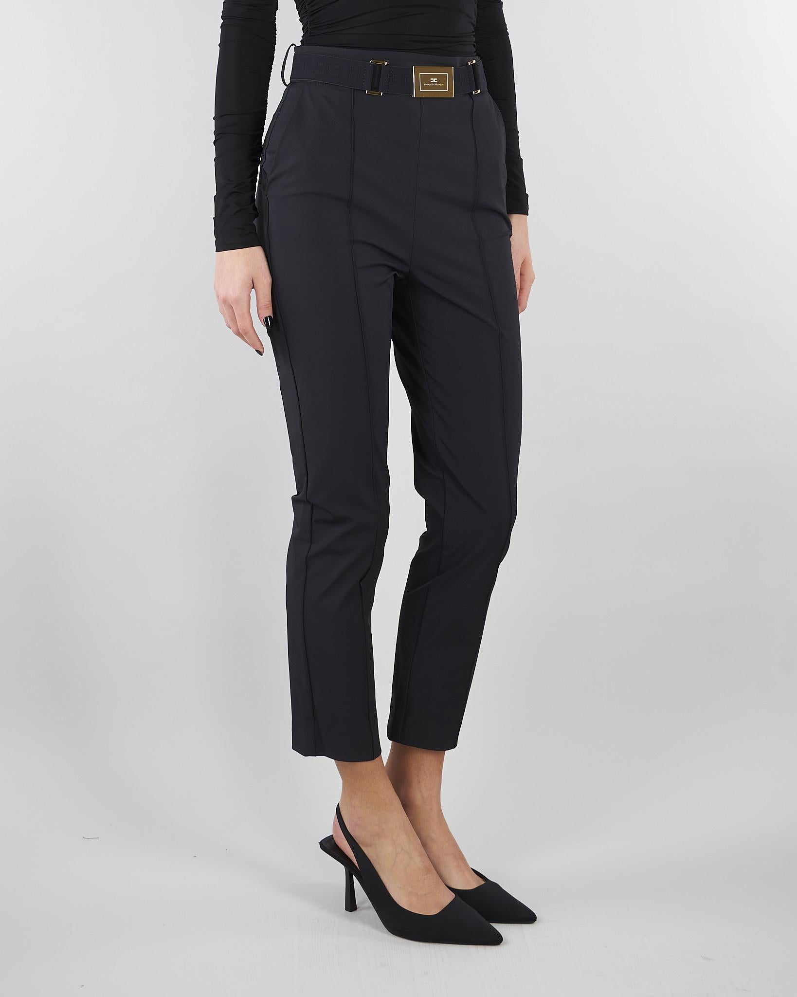 Pantaloni Nero in tessuto tecnico bielastico con cintura PA13261E2 110 ELISABETTA FRANCHI 