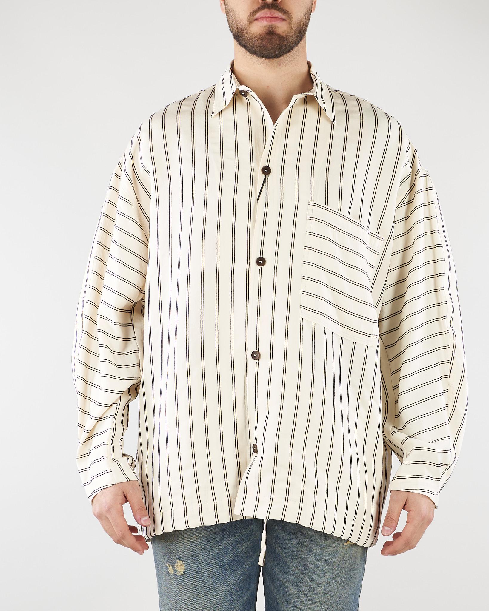 Camicia Panna-Marrone a righe in cotone oversize CA3636 25 I'M BRIAN 
