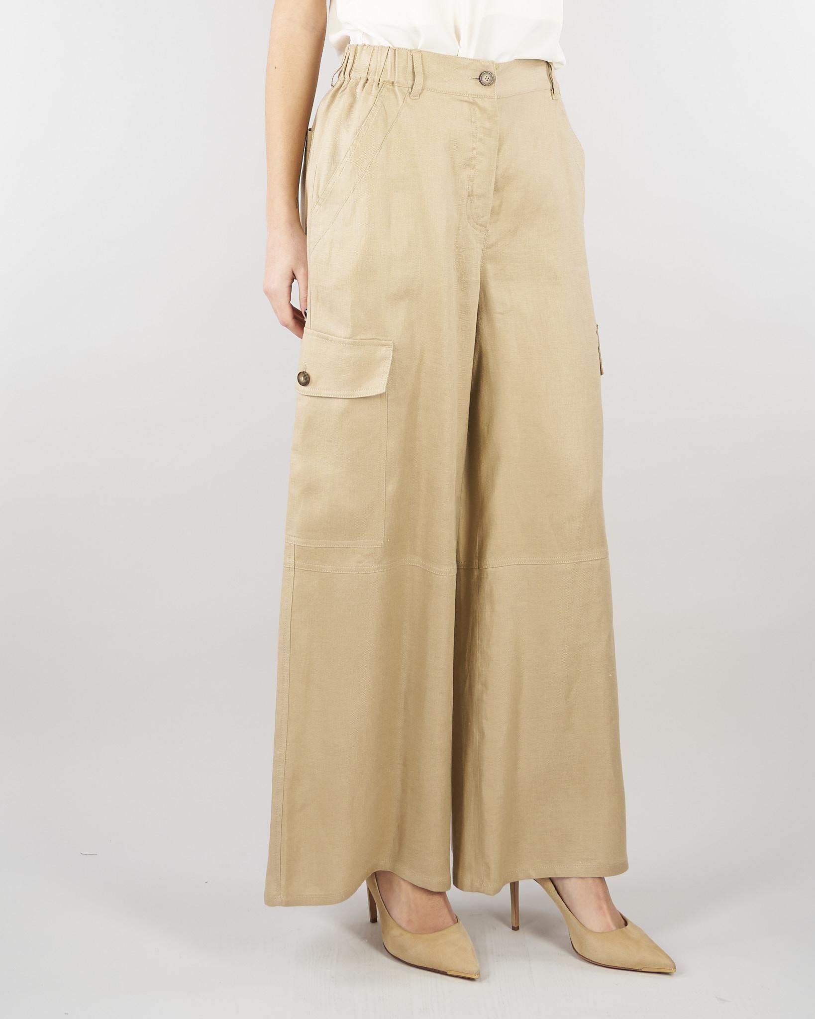 Pantalone Cargo Sabbia in gabardina di lino WKIFINALE 1 MAX MARA WEEKEND 