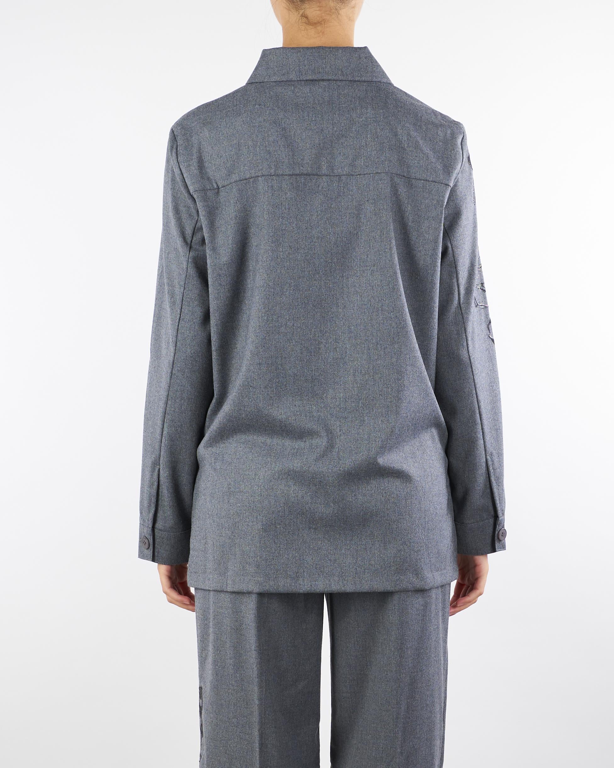 Overshirt Grigio Five in flanella di lana con ricamo FIVE 742 NENETTE 