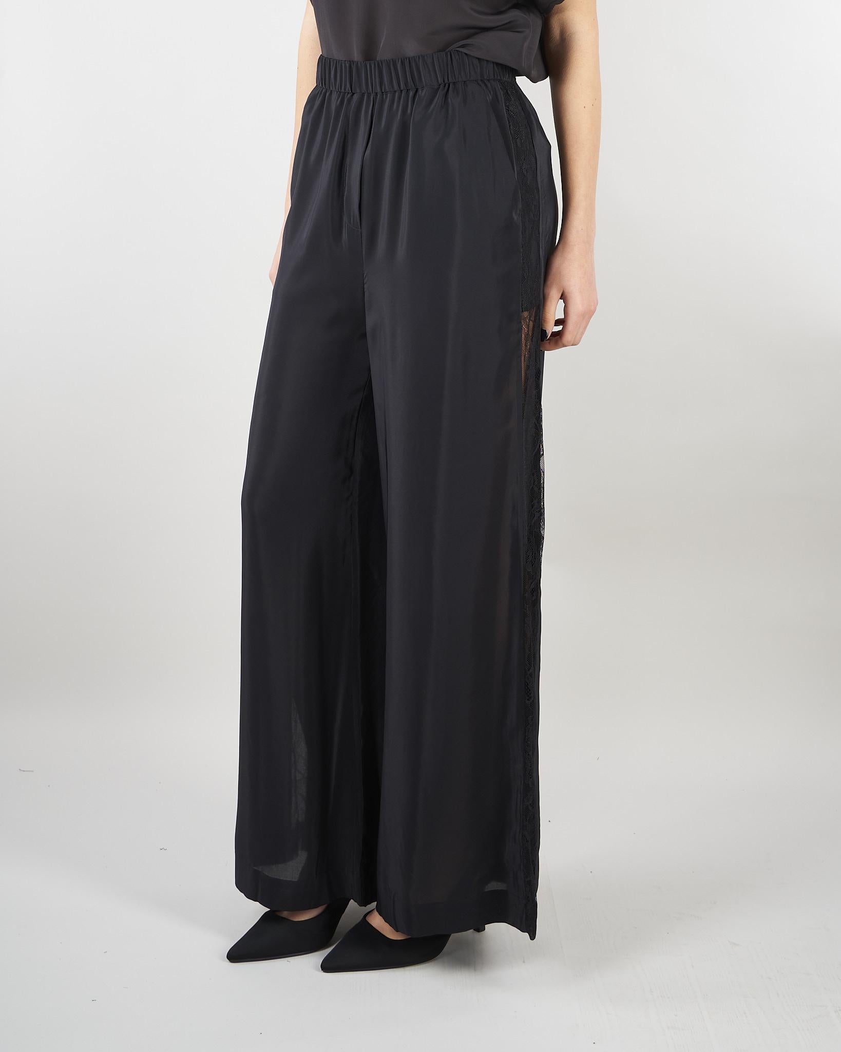 Pantalone Nero wide leg con inserti in pizzo SP5NT031 0001 ICONA 