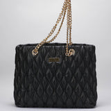 Shopper in tessuto embossed con manici in catena Elisabetta Franchi