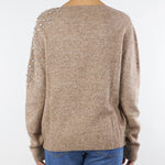 Maglia Tortora in lana ed alpaca con ricamo in pietre gioiello MT3841910723 054 SEVENTY 