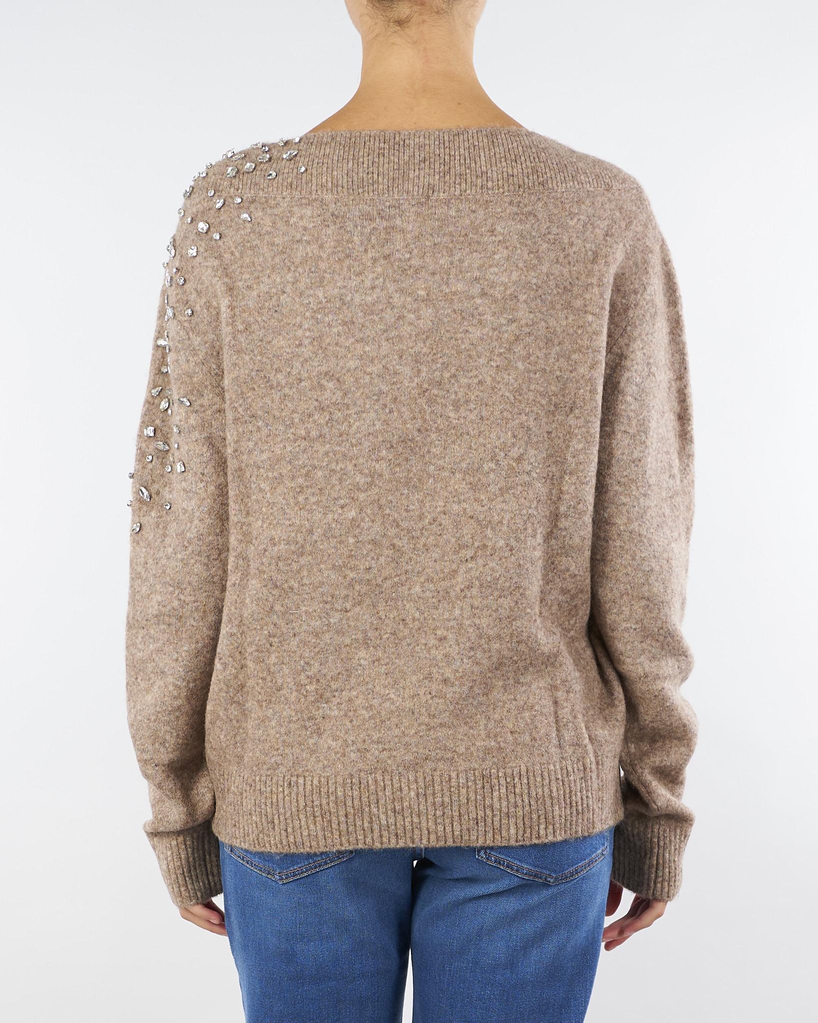 Maglia Tortora in lana ed alpaca con ricamo in pietre gioiello MT3841910723 054 SEVENTY 