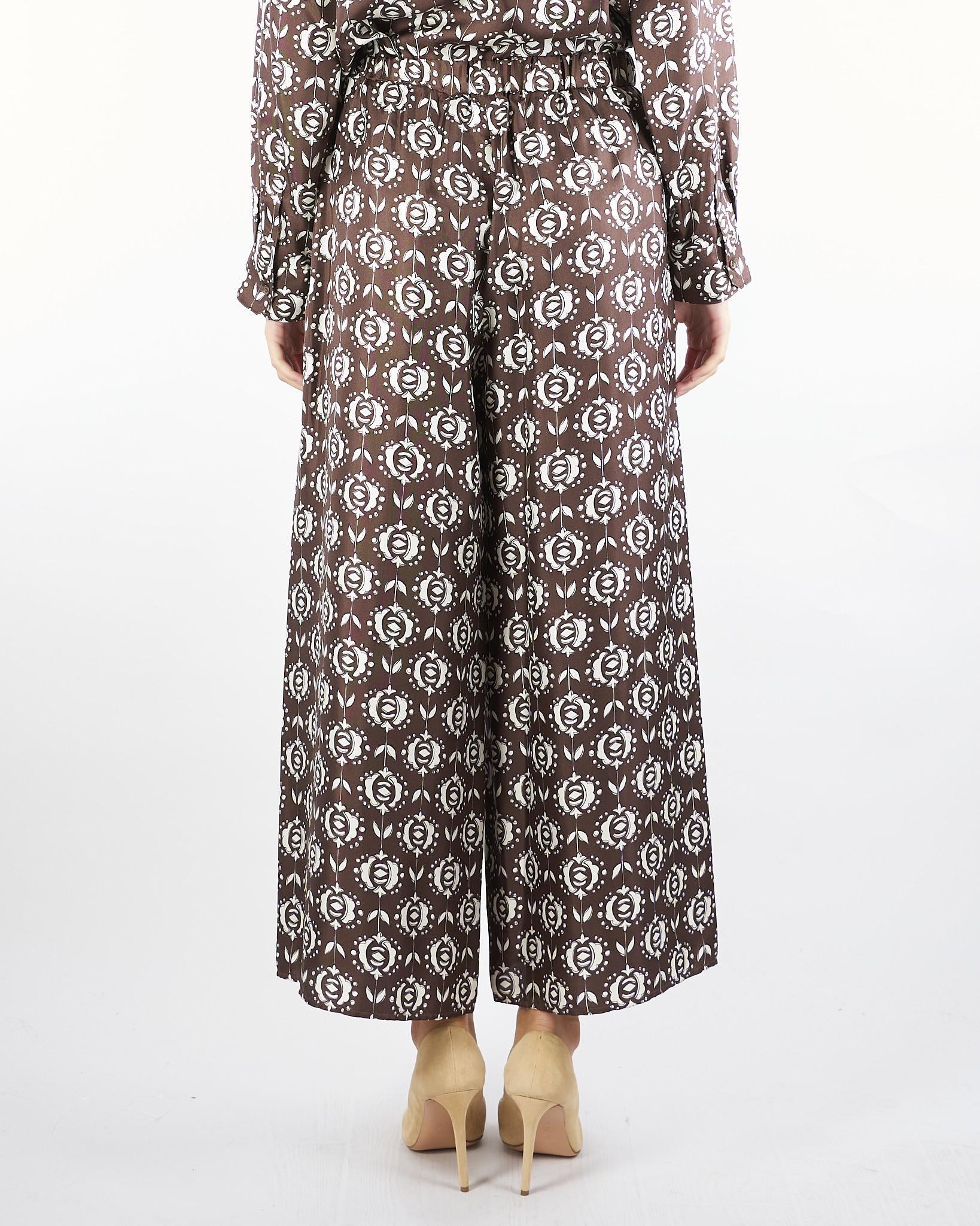 Pantalone Marrone ampio in seta TORTONA 1 MAX MARA WEEKEND 