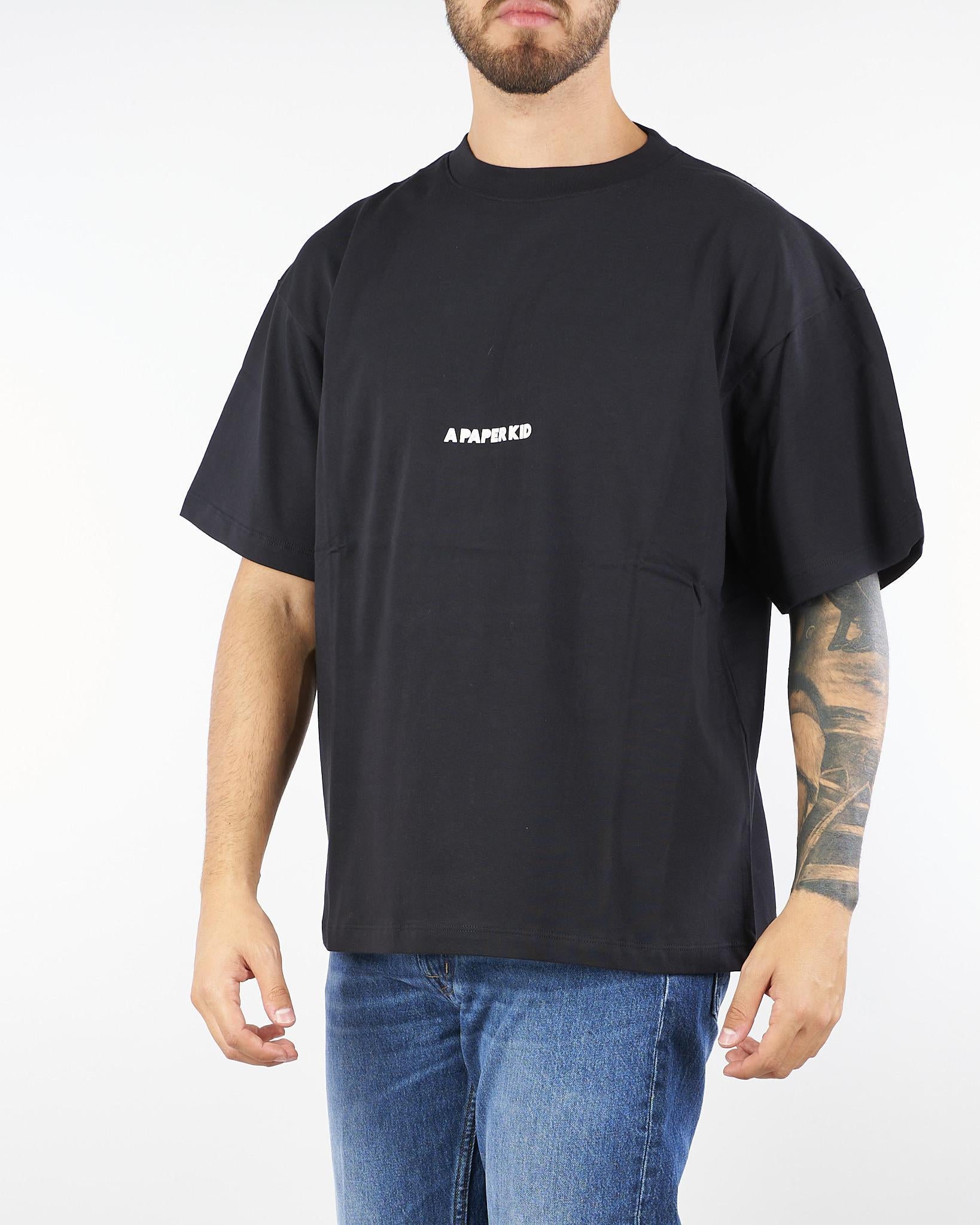 T-shirt Nero Oversize con stampa logo F5PKUATH177 110 A PAPER KID 