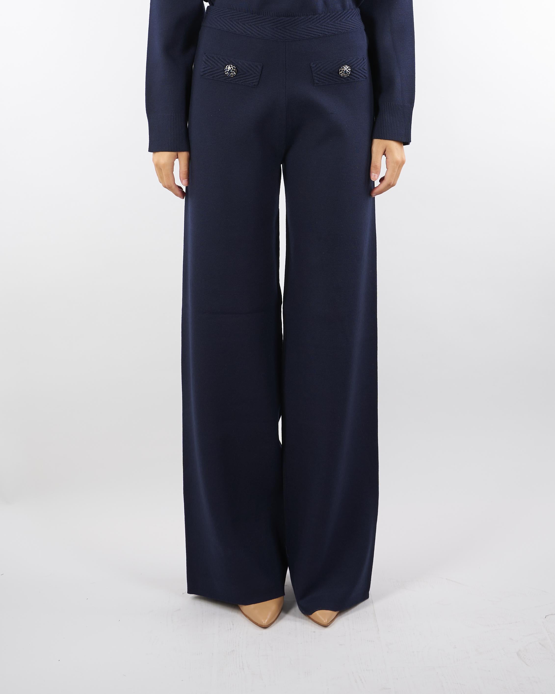 Pantaloni Blu in maglia con bottoni gioiello RF5260MA41R 93812 BLUGIRL 