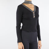 Maglia a costine con profili oro No Secrets