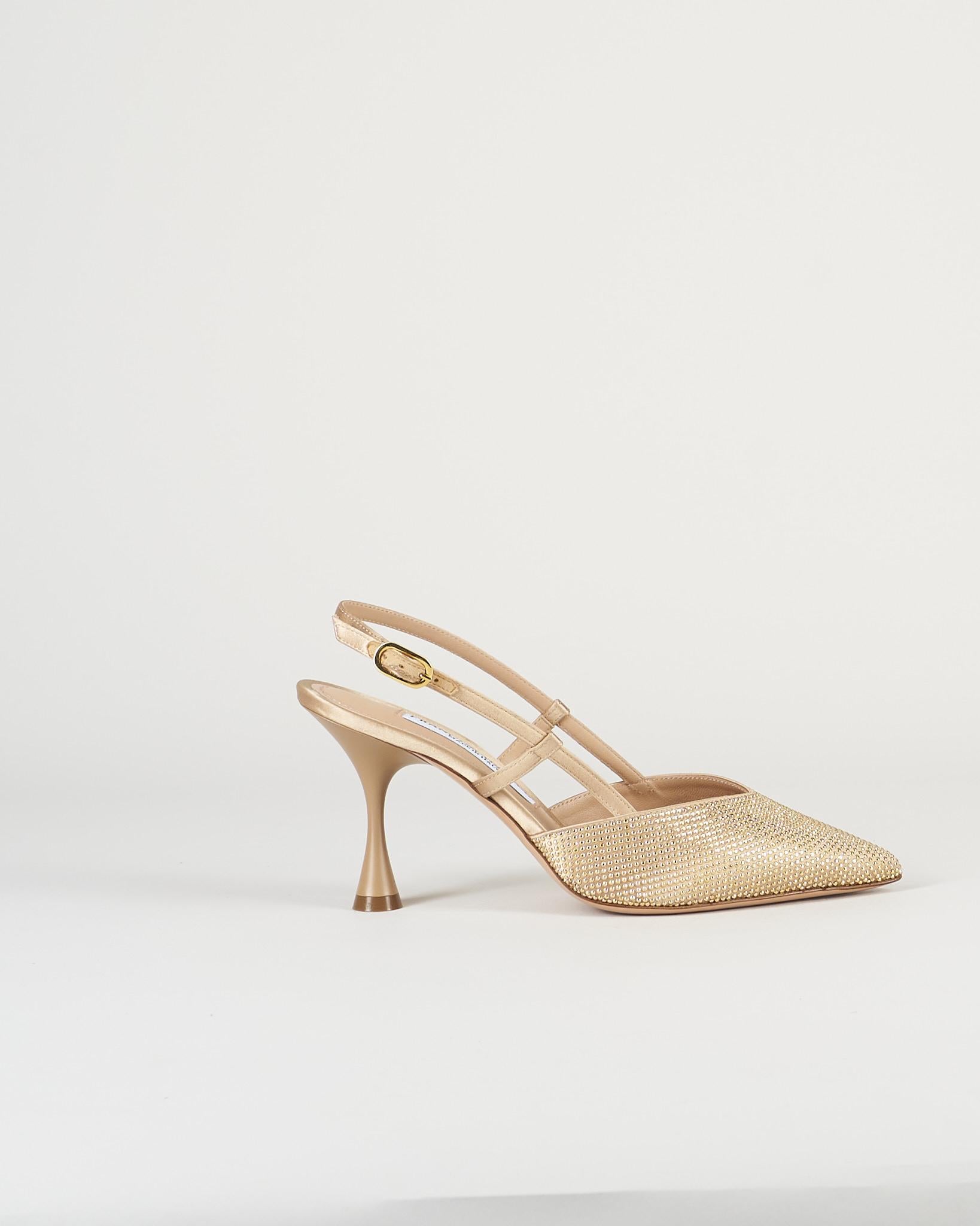 Slingback Champagne in raso con micro borchie 7507 35 FRANCESCO SACCO 