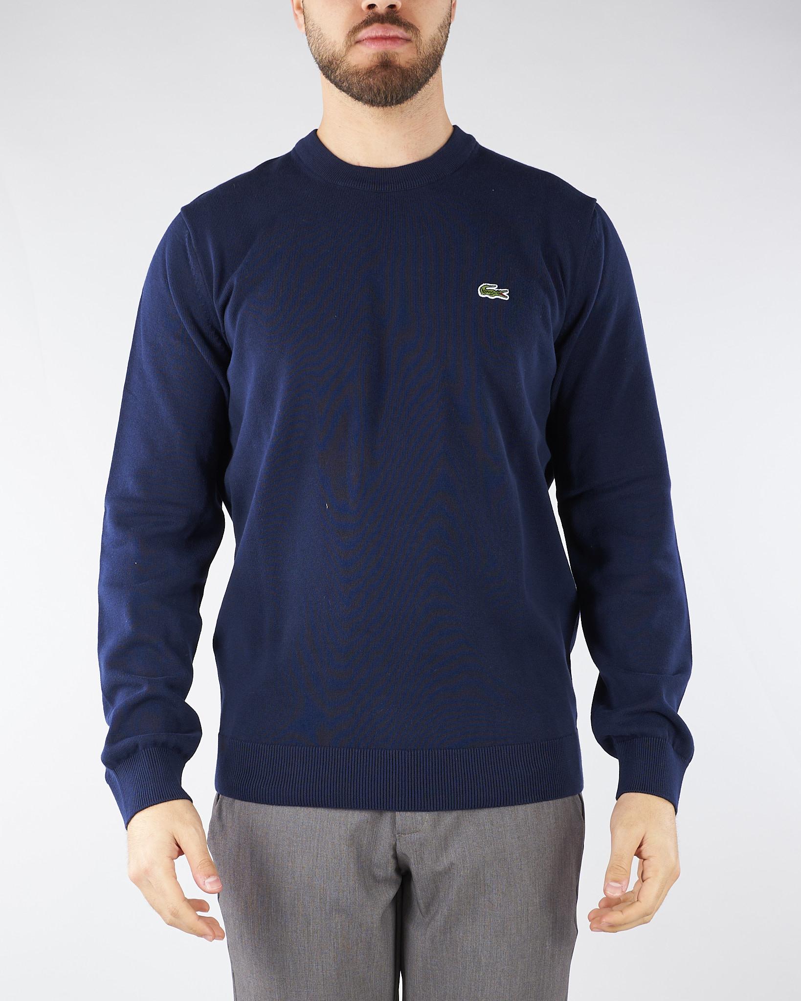 Pullover Blu girocollo monocromatico in cotone AH1985 166 LACOSTE 