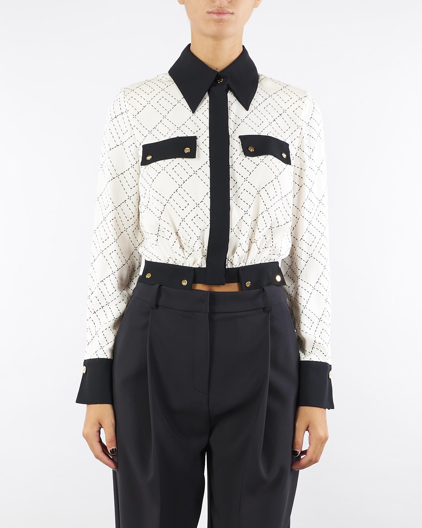 Camicia Milk-Nero bi-color in georgette CAS0156E2 EF1 ELISABETTA FRANCHI 