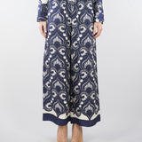Pantalone Blu-Bianco in seta stampata. WKDOTTICO 1 MAX MARA WEEKEND 