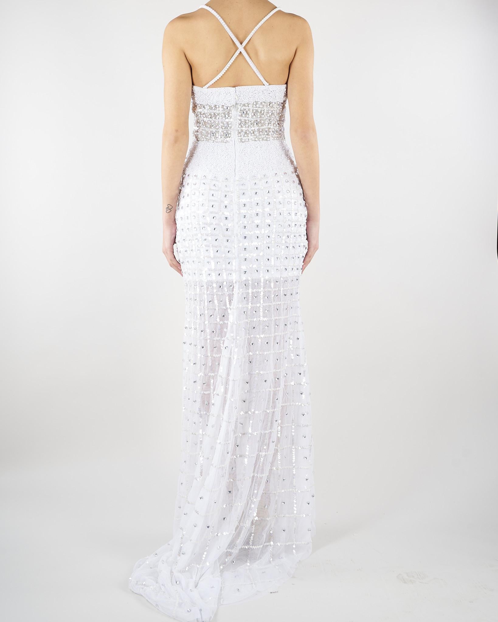 Abito Bianco con ricamo in pietre e paillettes 721516 1 PERLAROSSA 