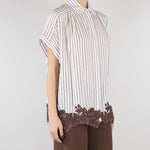 Camicia Bianco-Marrone a righe con ricami floreali D48EK036ES2 MFB25 ERMANNO BY ERMANNO SCERVINO 