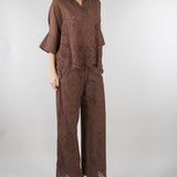 Camicia Marrone a kimono in mussola con ricamo sangallo D48EK022EN0 MFB24 ERMANNO BY ERMANNO SCERVINO 