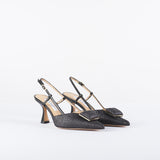 Slingback in rafia con accessorio sul davanti