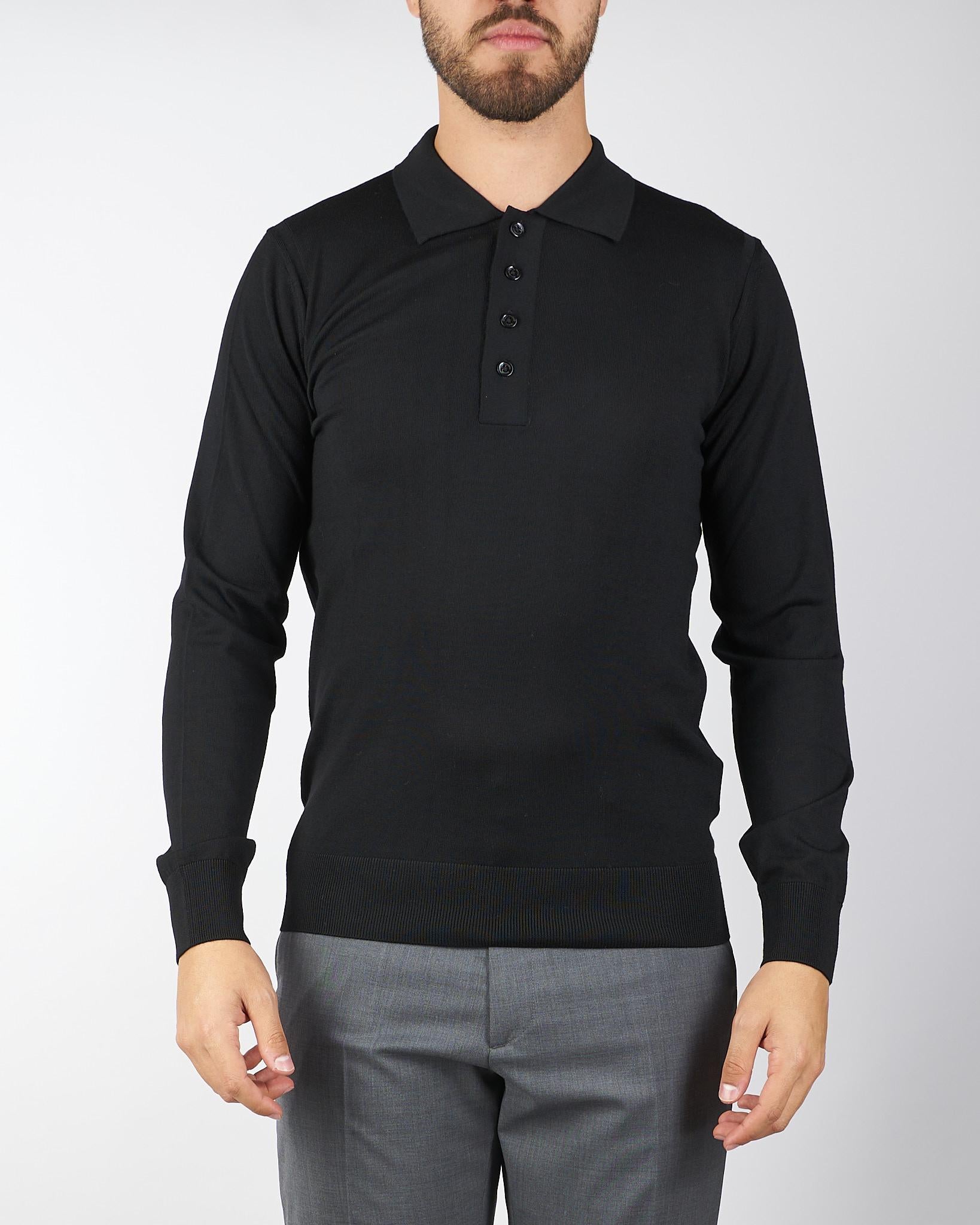Maglia Polo Nero in lana merinos extrafine A010F001 9000 PAOLO PECORA 