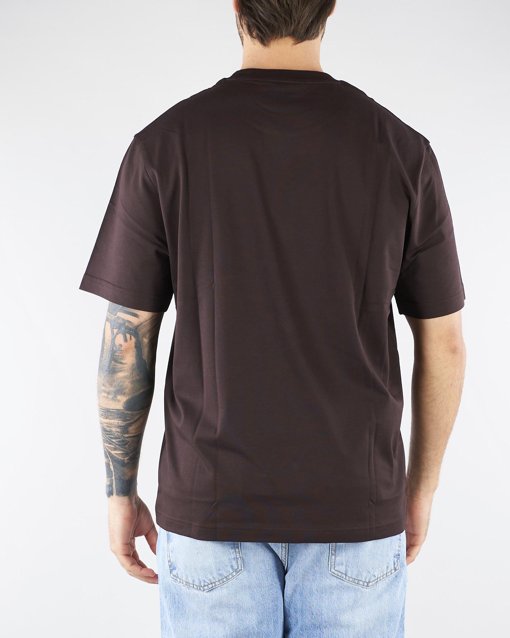T-shirt Marrone in cotone con logo TH7318 3LA LACOSTE 