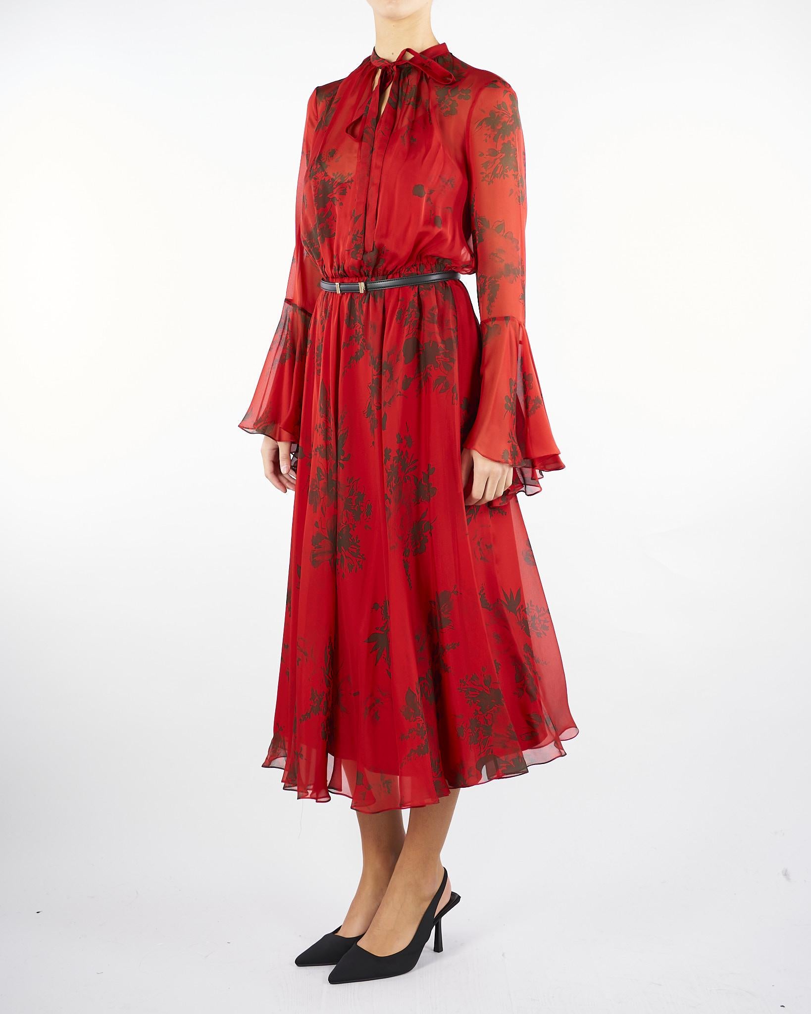 Abito Rosso a fantasia floreale in chiffon di pura seta KLENIA 1 MAX MARA STUDIO 