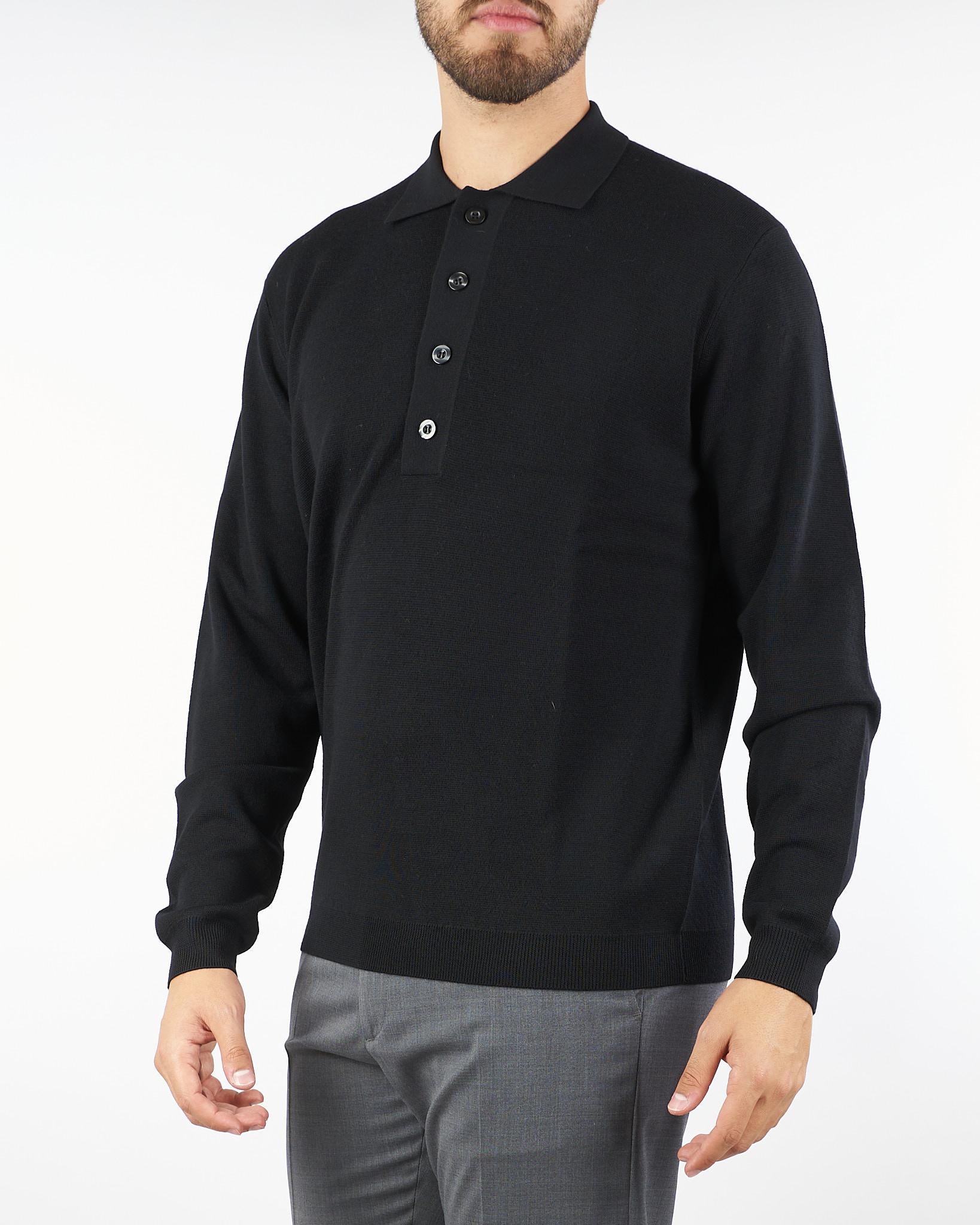 Maglia Polo Nero in pura lana L1MFW25266736 D001 LOW BRAND 