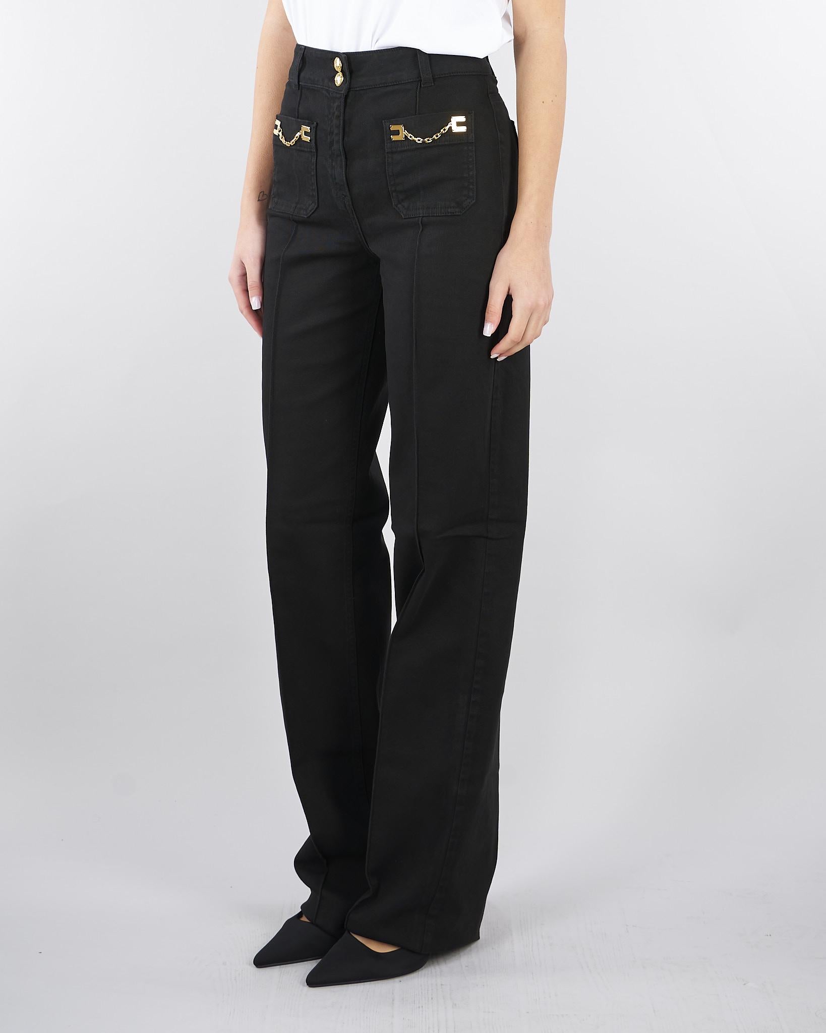 Jeans dritto Nero in bull di cotone con accessori gold PJ25D61E2 110 ELISABETTA FRANCHI 