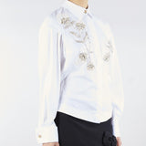 Camicia Bianco in popeline di cotone con ricami floreali