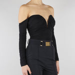 Body Nero in jersey crêpe leggero con drappeggi BO01561E2 110 ELISABETTA FRANCHI 