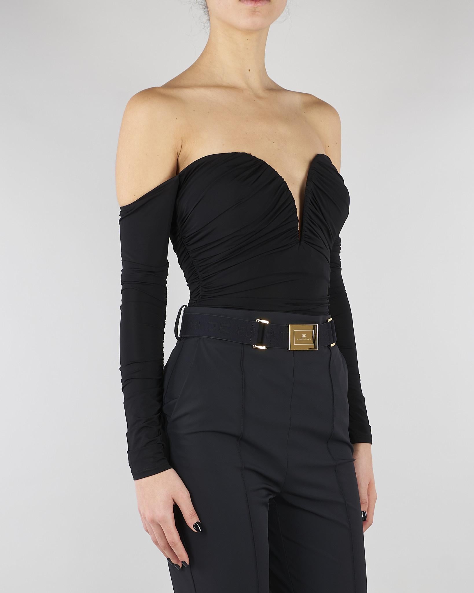 Body Nero in jersey crêpe leggero con drappeggi BO01561E2 110 ELISABETTA FRANCHI 