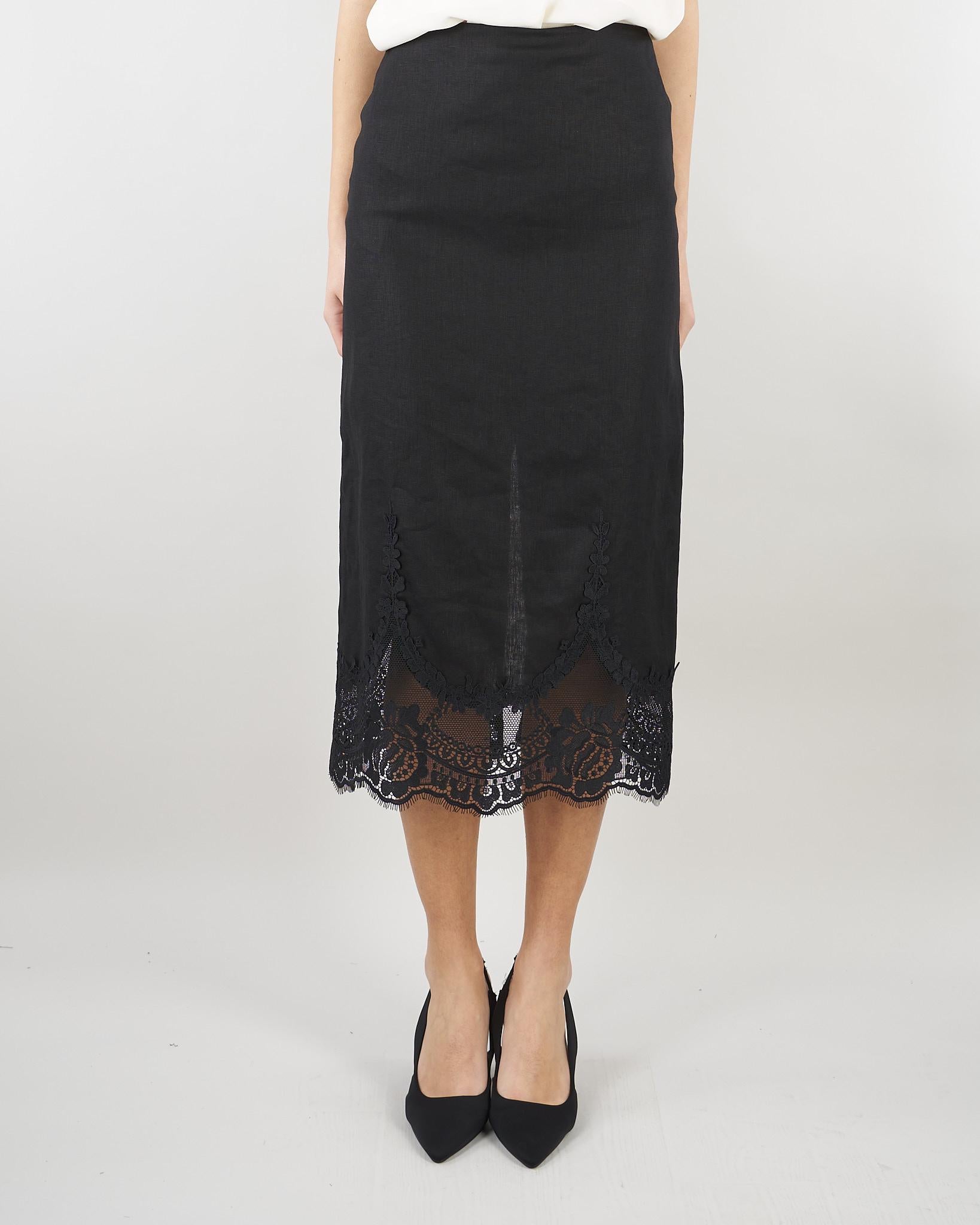 Gonna Nero in lino con fondo in pizzo TT2185 6 TWIN SET 