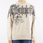 Maglia Beige in lana jacquard con pizzo RF5161MS038 P9158 BLUGIRL 