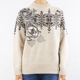 Maglia Beige in lana jacquard con pizzo RF5161MS038 P9158 BLUGIRL 