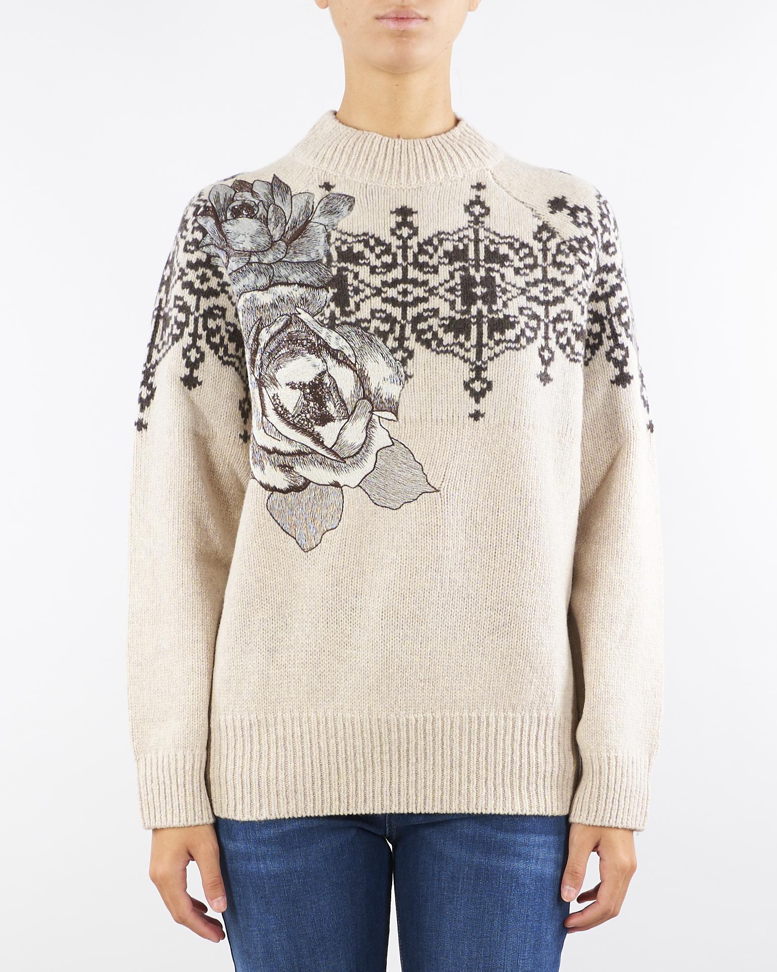 Maglia Beige in lana jacquard con pizzo RF5161MS038 P9158 BLUGIRL 