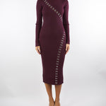 Abito Bordeaux midi glam rock in maglia 2A2960K291 M536 PATRIZIA PEPE 