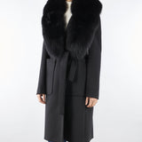 Cappotto Nero con inserti in vera pelliccia CD1227 99 YES LONDON 