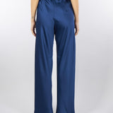 Pantaloni Blu ampi effetto satin a vita alta
