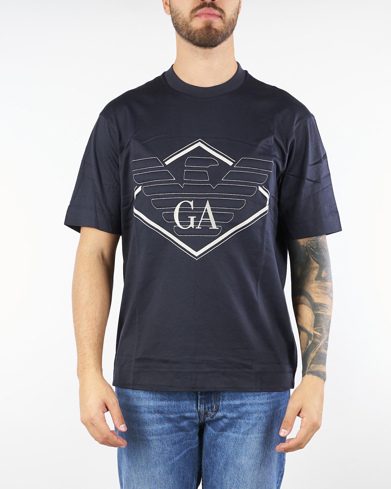 T-shirt Blu con ricamo maxi aquila in jersey EM002835AF107612 UB118 EMPORIO ARMANI 