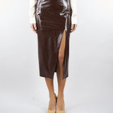 Gonna Cioccolato in ecopelle con cintura e spacco GO00501TVER0001 V0746 SIMONA CORSELLINI 